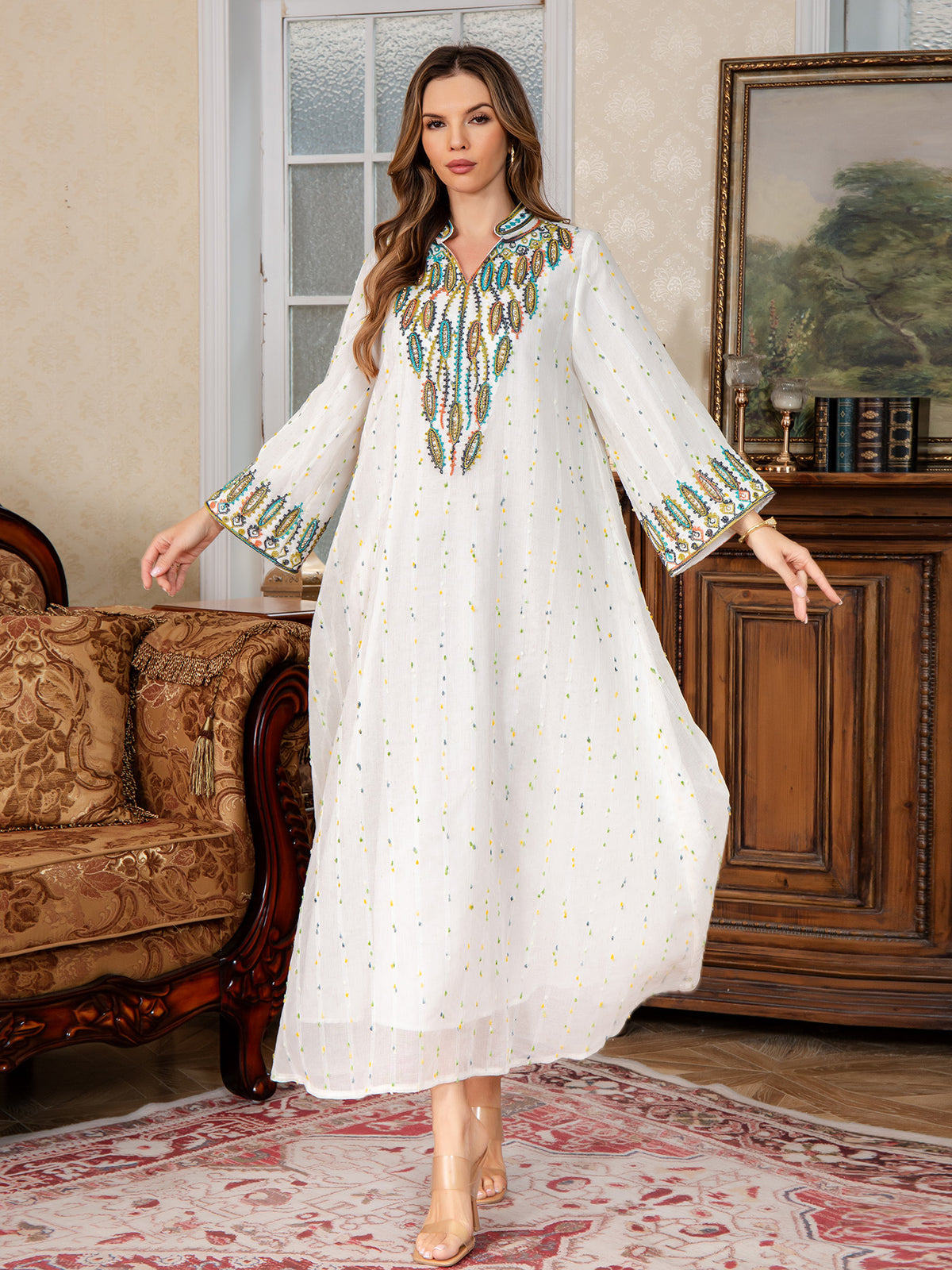 New Arrival Stock Middle Eastern Clothing Muslim Women's Long Robe Jalabiya Rope Embroidery Dubai - Classyfashion24.com