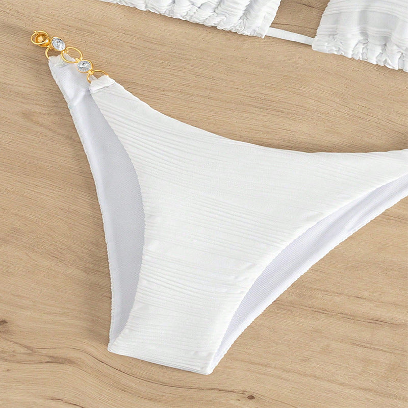 Sexy Beach Bikini Solid Color Three-Piece Swimsuit - Classyfashion24.com