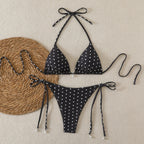 Fresh Dot Print, Strapless Halter Neck, Two-Piece Bikini Swimwear - Classyfashion24.com