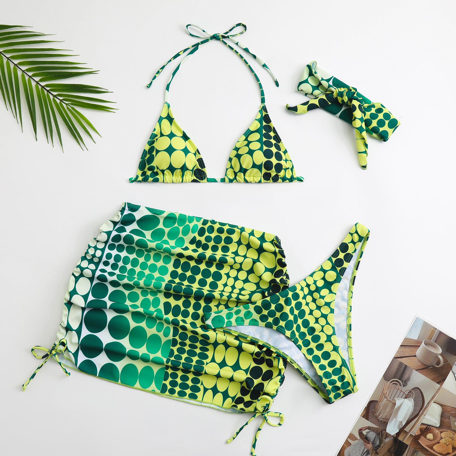 Headscarf skirt style bikini women's swimsuit four piece set - Classyfashion24.com