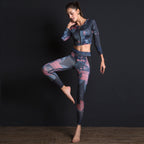 Printed 2-Piece Yoga Set with Zipper Top