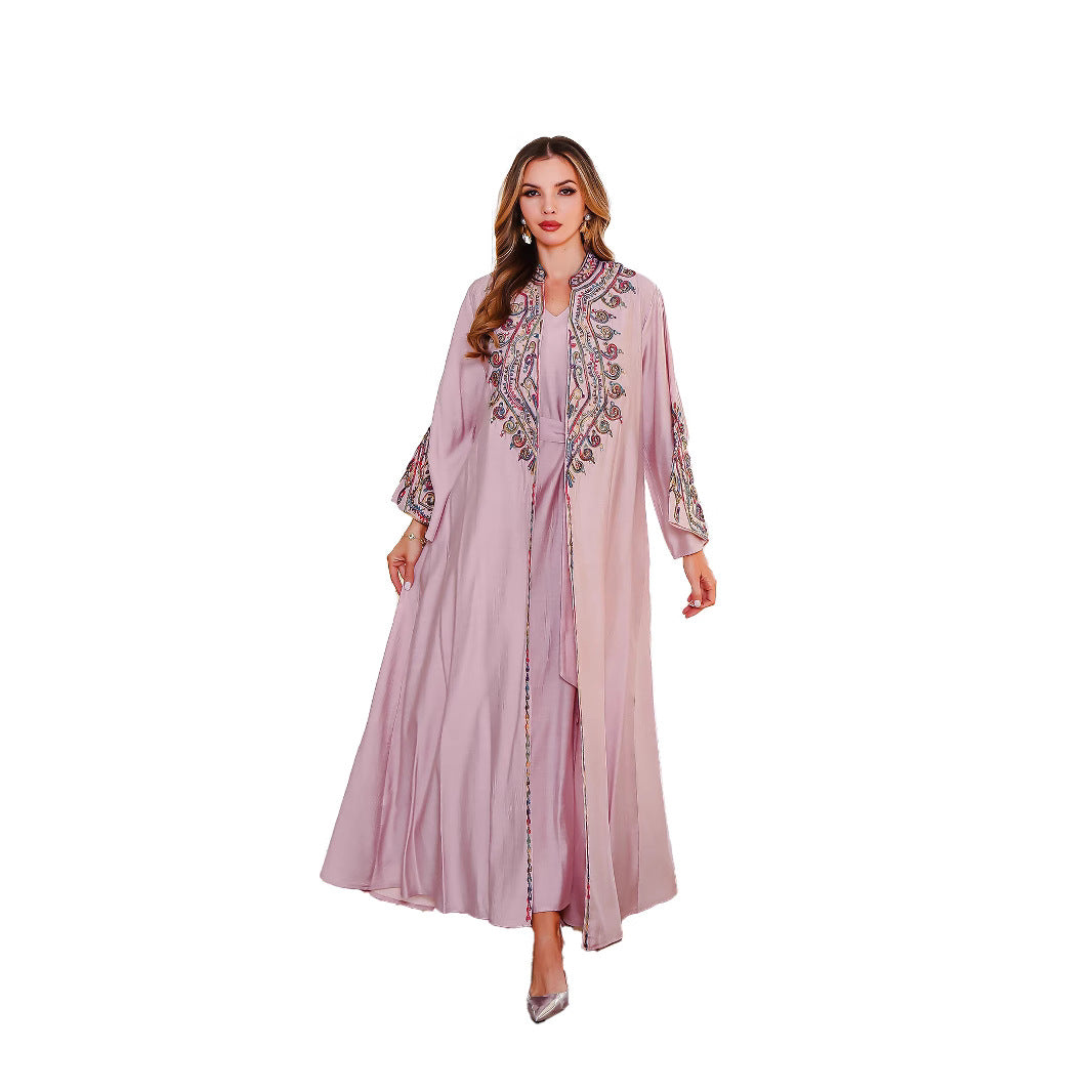 Muslim Embroidered Long Robe Middle Eastern Clothing Abaya Luxury Evening Dress Two-Piece Dress - Classyfashion24.com