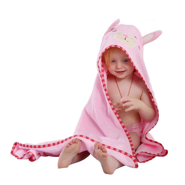 100% Premium Cotton Animal Hooded Bath Towel & Bathrobe for Toddlers in pink with bunny ears, featuring a playful design.