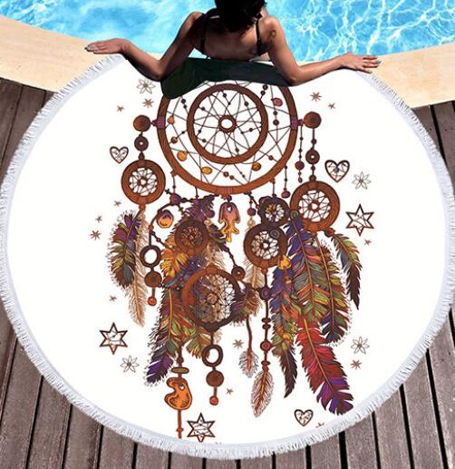 Round Feather Wind Chime 3D-Print Beach Towel Tapestry