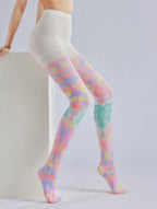 Heart Printed Pantyhose – Color Block Stacked Colorful Pattern Socks