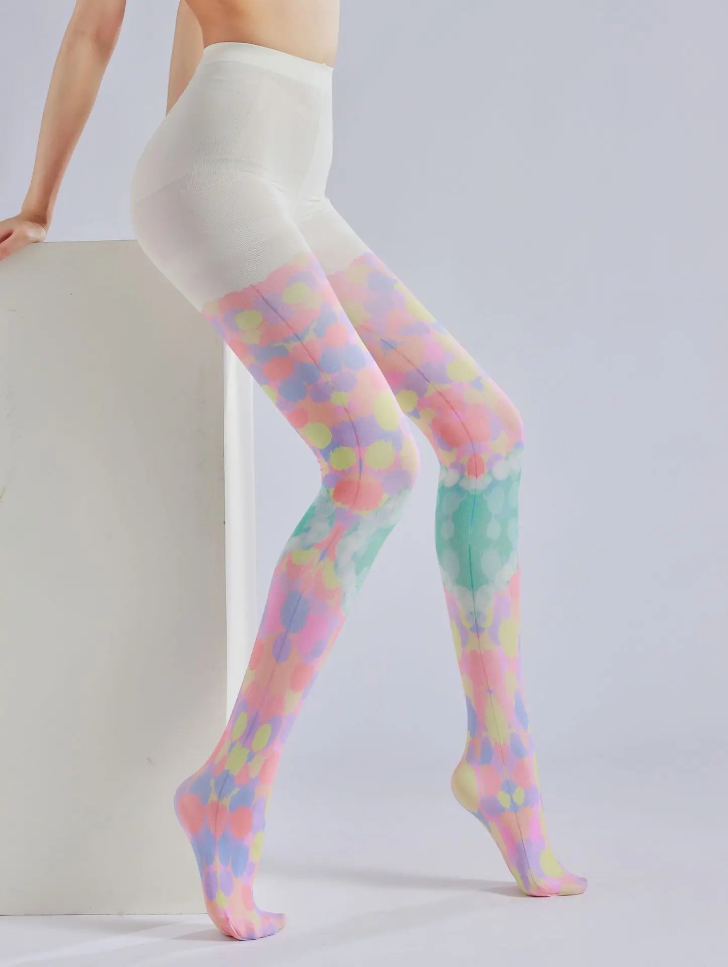 Heart Printed Pantyhose – Color Block Stacked Colorful Pattern Socks