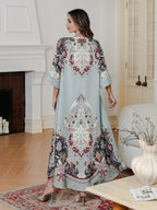 Muslim Printed Diamond-Embedded Dress Elegant Long Robe for Middle Eastern Women - Classyfashion24.com