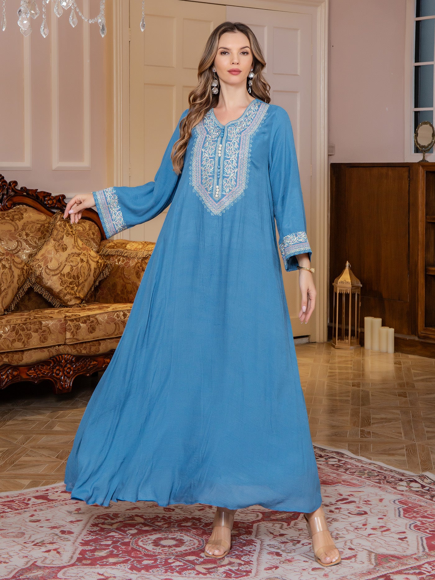 New Muslim Elegant Dress Middle Eastern Clothing Dubai Women's Embroidered Beaded Long Robe - Classyfashion24.com