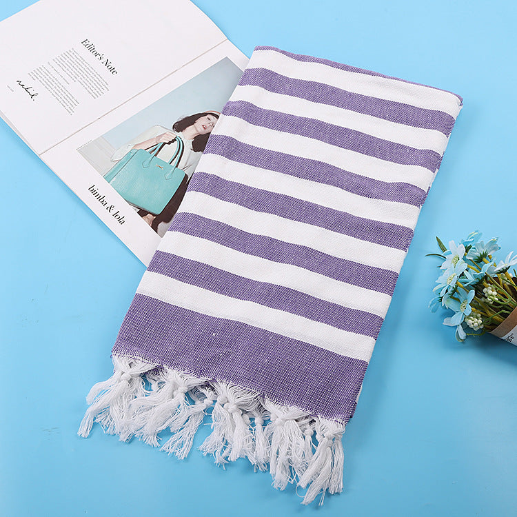 Turkish Striped Fringe Beach Towel – Quick Dry