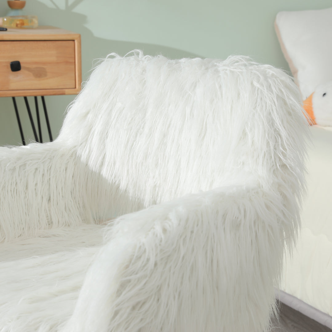 WHITE Faux Fur Upholstered Make up chair Side Dining Chair with Metal Leg(WHITE+Beech Metal Leg)