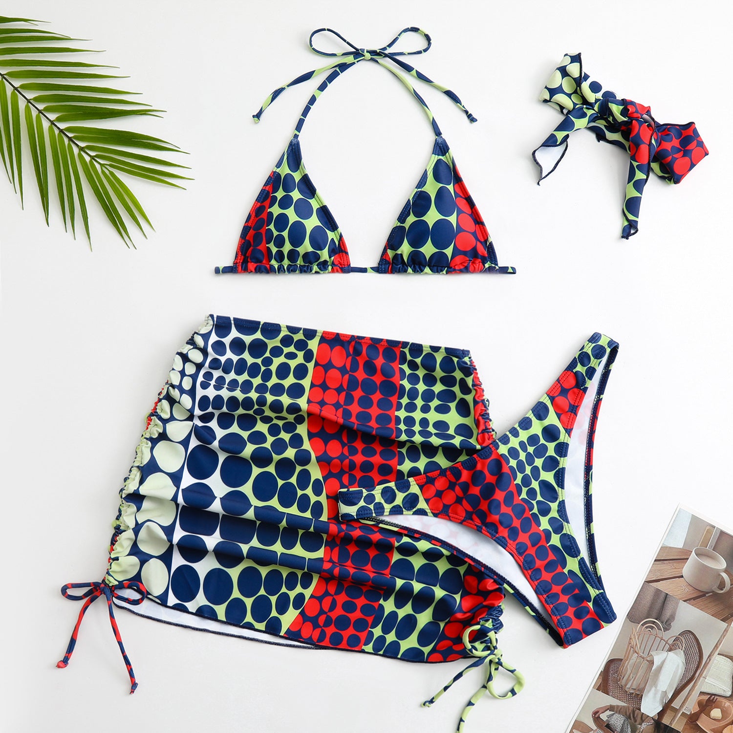 Headscarf skirt style bikini women's swimsuit four piece set - Classyfashion24.com
