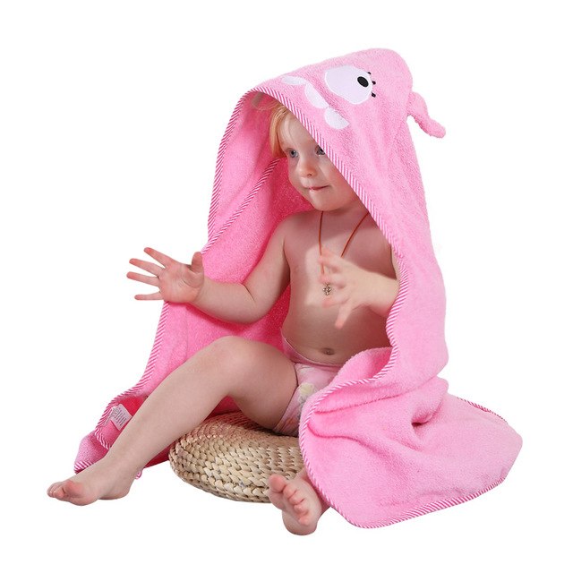 100% Premium Cotton Animal Hooded Bath Towel & Bathrobe for Toddlers in pink, featuring a cute animal design, ideal for cozy 