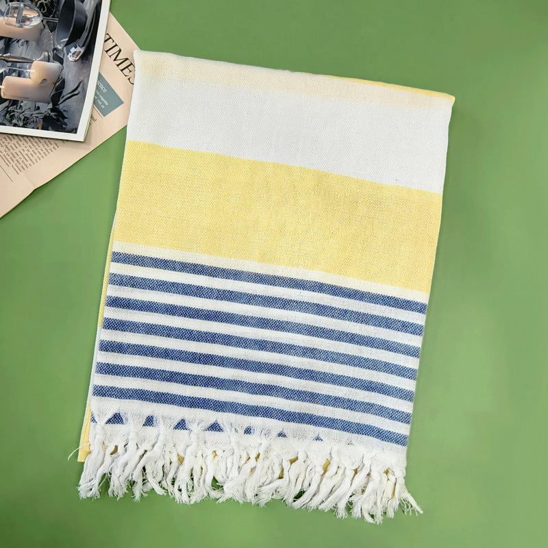 Turkish Striped Fringe Beach Towel – Quick Dry