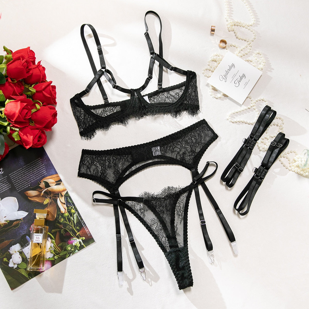 Lace Lingerie Garter Set for Women