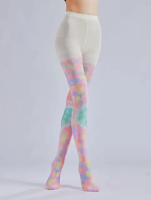 Heart Printed Pantyhose – Color Block Stacked Colorful Pattern Socks