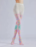 Heart Printed Pantyhose – Color Block Stacked Colorful Pattern Socks
