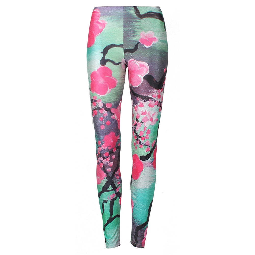 Pink Plum Blossom Leggings – Digital Print High Waist Fitness Workout Pants