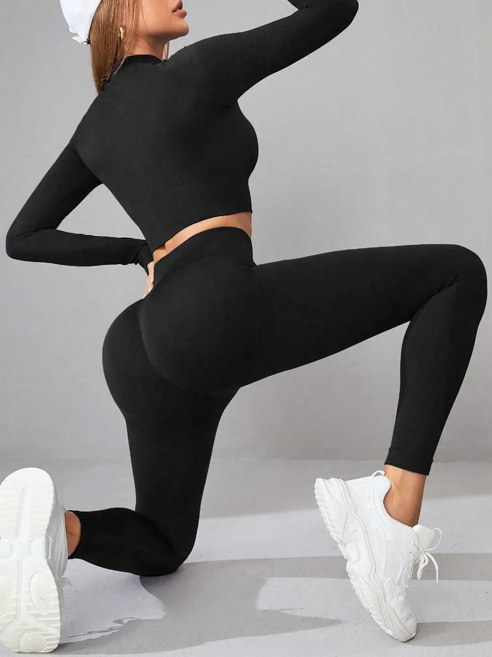 Neck Long Sleeve Top and Leggings Active Set - Classyfashion24.com