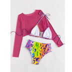 Gradient leopard print three piece swimsuit set - Classyfashion24.com