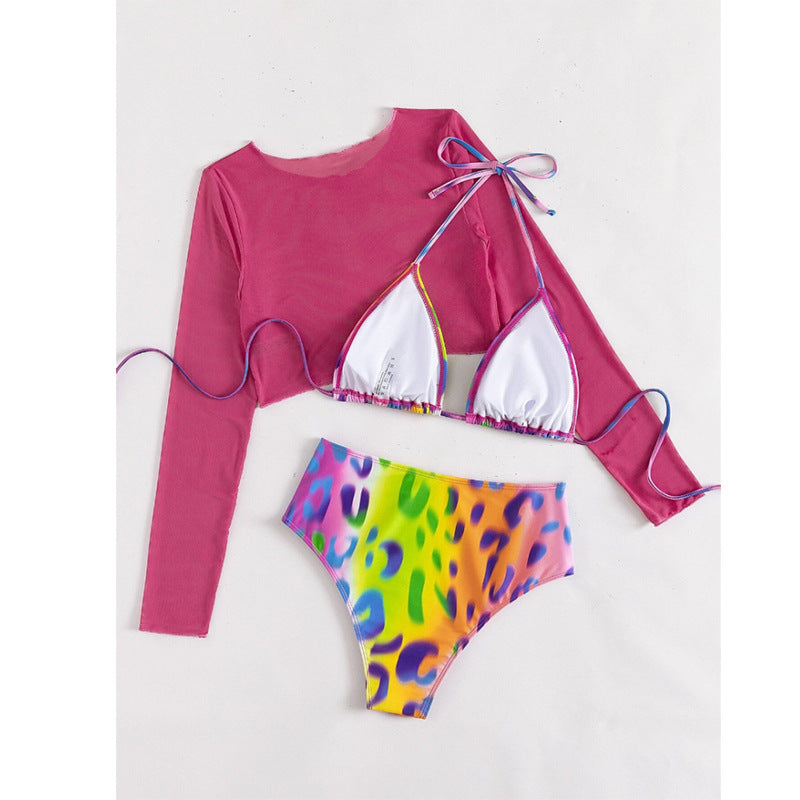 Gradient leopard print three piece swimsuit set - Classyfashion24.com