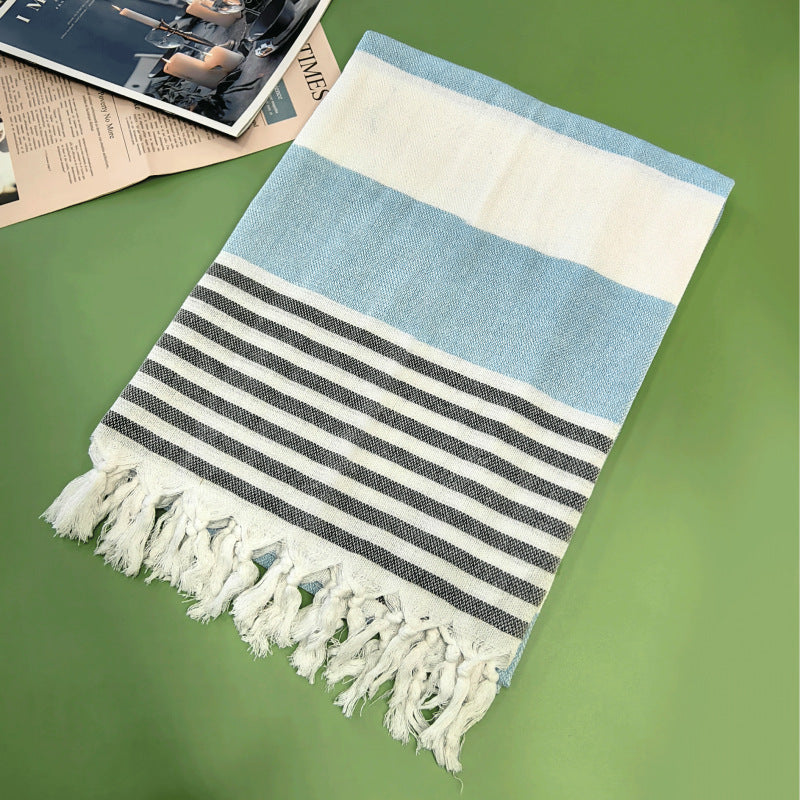 Turkish Striped Fringe Beach Towel – Quick Dry