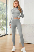 Mock Neck Long Sleeve Top and Leggings Active Set - Classyfashion24.com