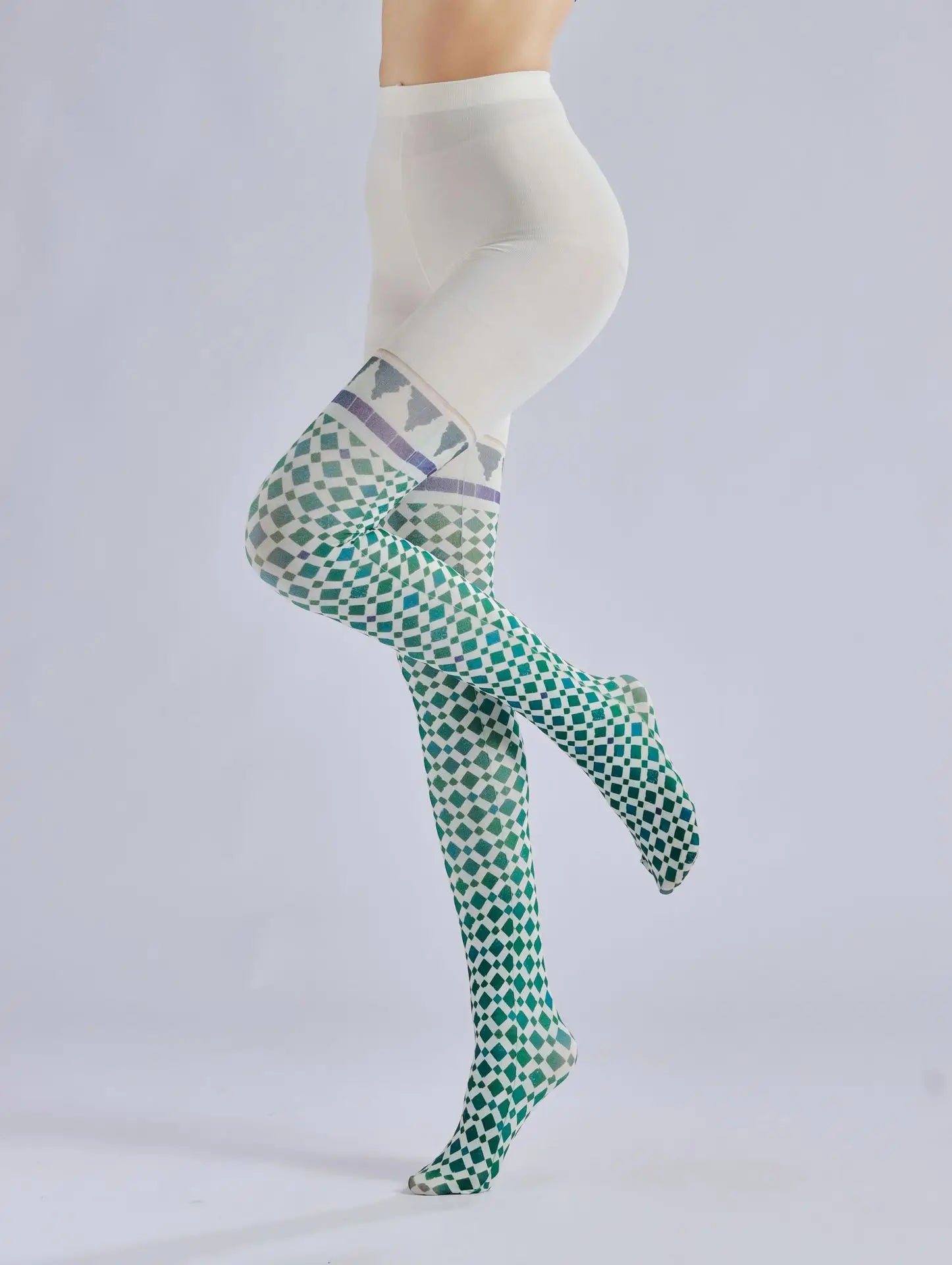 Plaid Printed Pantyhose – Retro Pattern Fake Two-Piece Silk Stockings