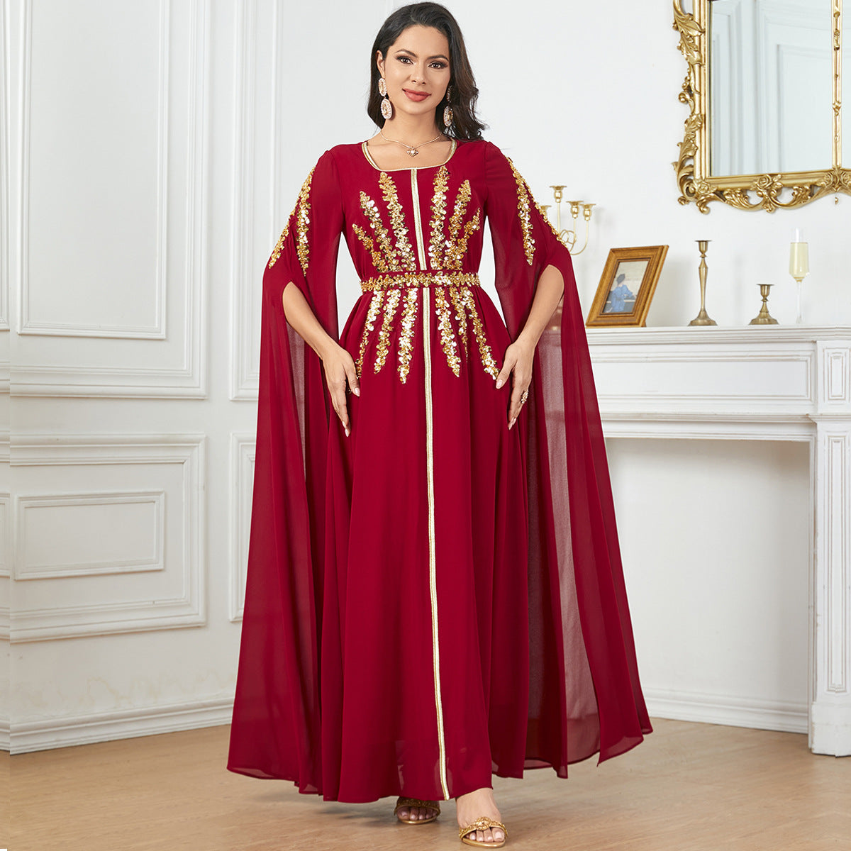 Fashion Evening Dress Arabic Women's Long Robe Extra Long Sleeve Muslim Dress - Classyfashion24.com