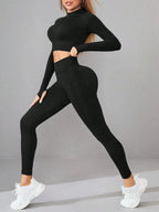 Neck Long Sleeve Top and Leggings Active Set - Classyfashion24.com