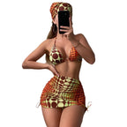 Headscarf skirt style bikini women's swimsuit four piece set - Classyfashion24.com