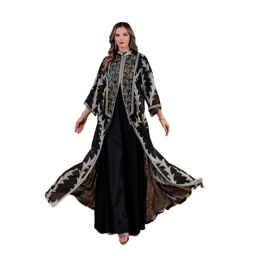 Heavy Embroidered Mesh Long Robe Dubai Party Dress Middle East Long Skirt Muslim Women's Long Robe - Classyfashion24.com