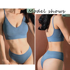 No Rimless Vest Style Wrap Chest Mid Waist Sexy Thong Set in blue, featuring a seamless design and breathable fabric.