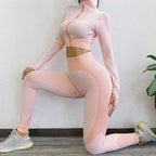 Seamless Yoga Set with Zip-Up Top & Leggings - Classyfashion24.com