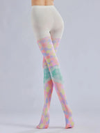 Heart Printed Pantyhose – Color Block Stacked Colorful Pattern Socks