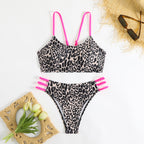 Leopard print multi rope hollow swimsuit bikini - Classyfashion24.com