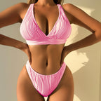Solid color neck strap bikini - Classyfashion24.com