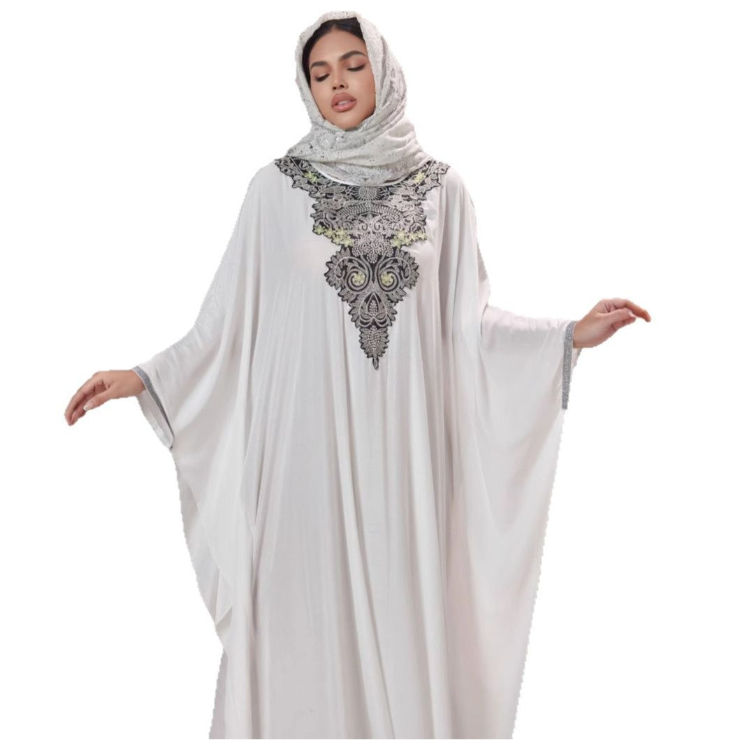 Women's Middle East Muslim Long Robe Heavy Embroidery Splicing Lace Dress Gown - Classyfashion24.com