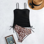 Drawstring leopard print split swimsuit - Classyfashion24.com