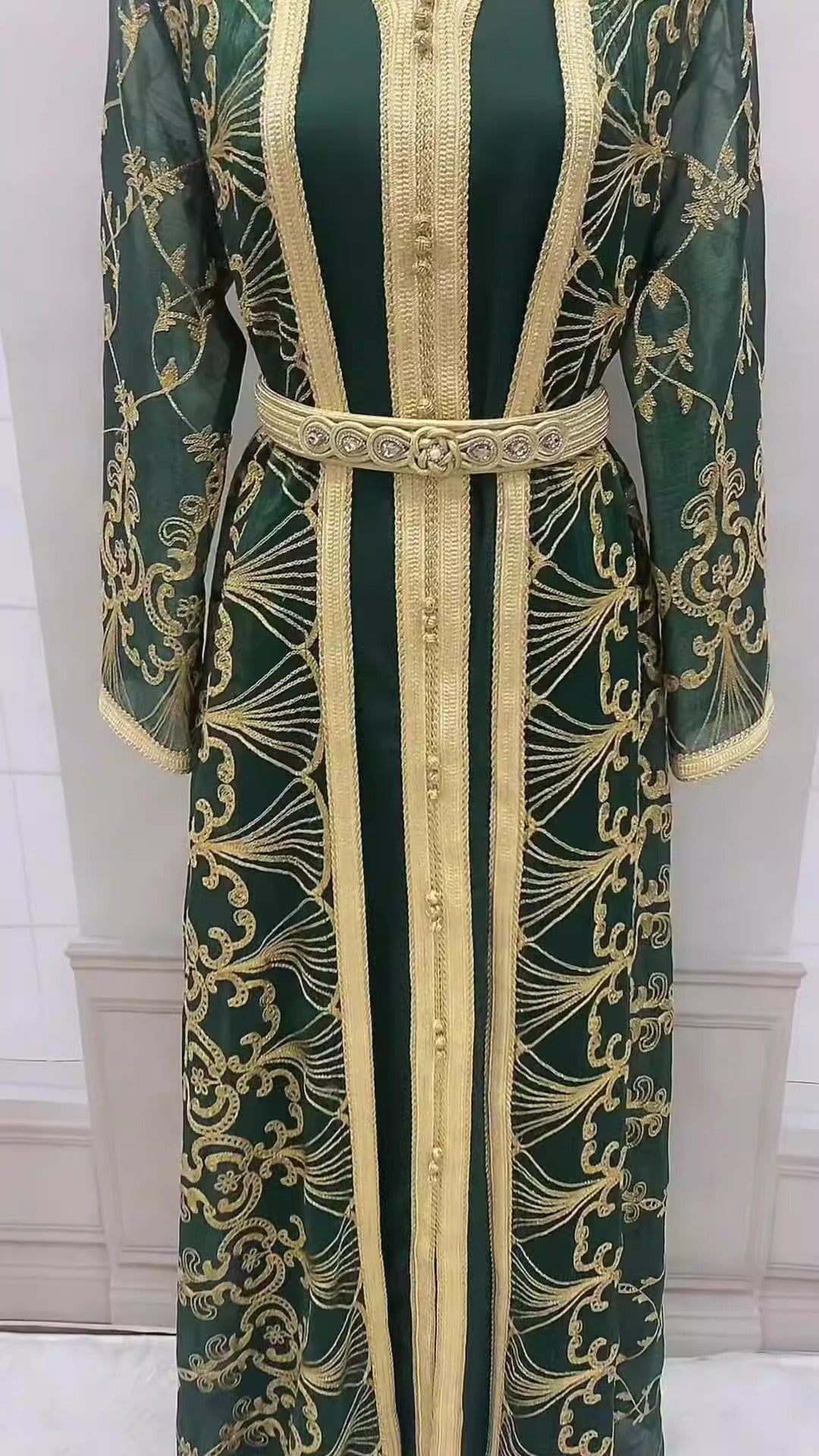 Muslim robe women's embroidered long cardigan two-piece set temperament dress - Classyfashion24.com