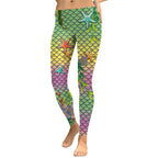 New Summer Mermaid Ocean Women Leggings Starfish Fish Scales Digital Print Leggins Green And Pink Workout Pants