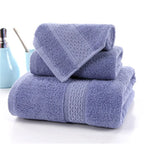3-Piece Premium 100% Cotton Bath & Hand Towel Set in soft lavender, featuring a textured design and plush fabric.