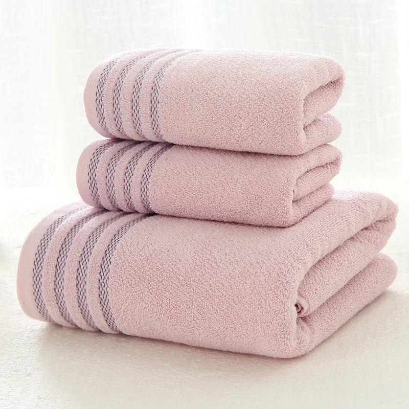 Stripe Cotton Towel Set – Solid Color, 100% Cotton