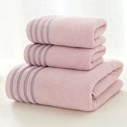 Stripe Cotton Towel Set – Solid Color, 100% Cotton