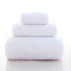 Premium 100% Cotton Thickened Bath Towel Set – 3-Piece Luxury Collection in white, featuring three stacked towels of varying 