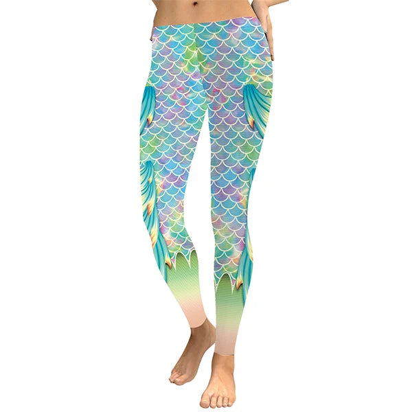 New Summer Vivid Mermaid  Women Leggings Gradient Fish Scales Scales Digital Print Leggins Sporting Workout Pants