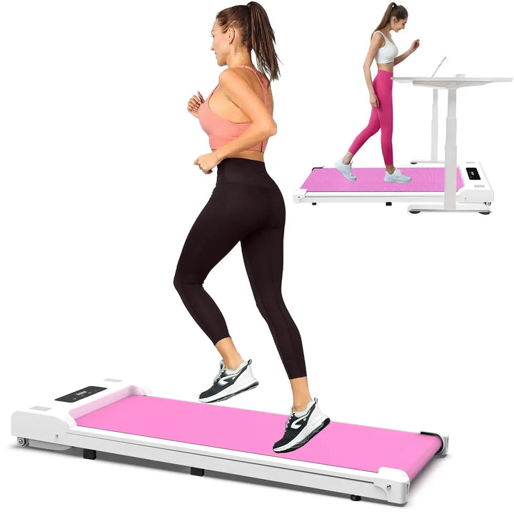 Portable Pink Walking Mat Treadmill with Remote & LED Display (265 lbs Capacity)