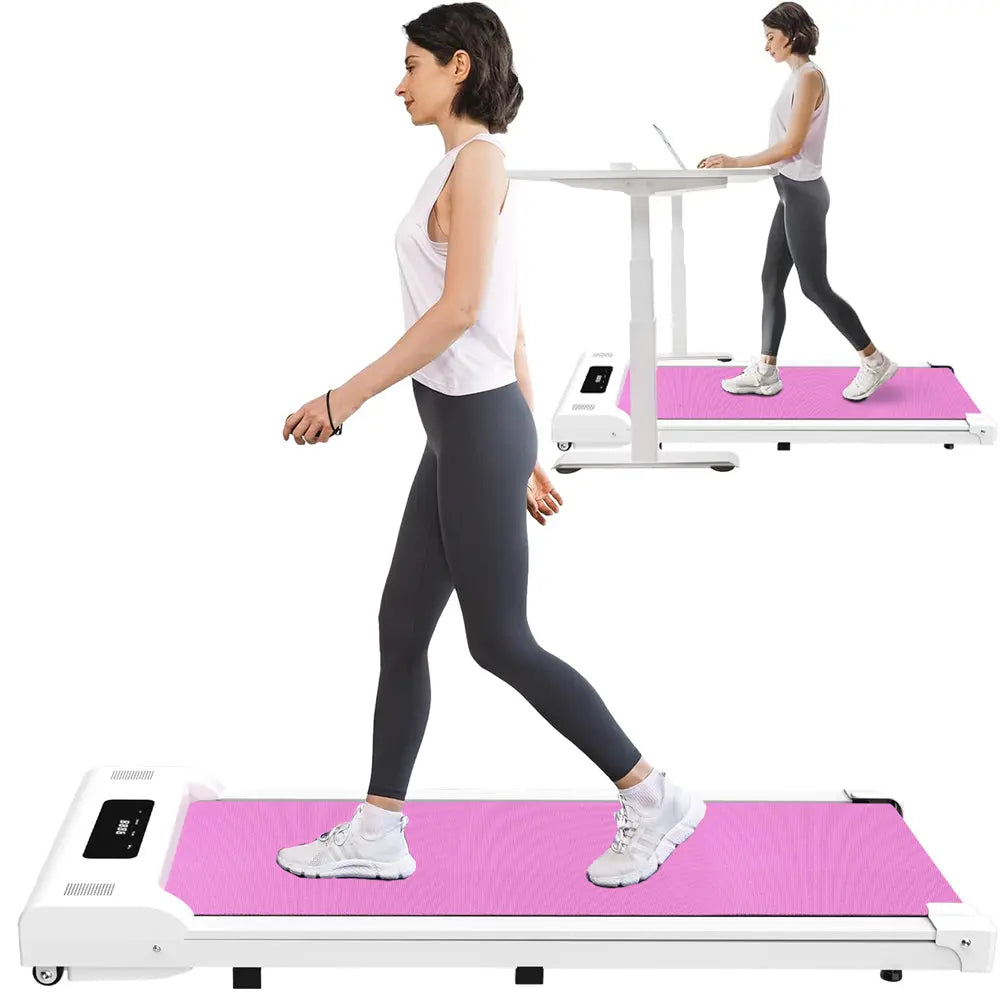 Portable Pink Walking Mat Treadmill with Remote & LED Display (265 lbs Capacity)