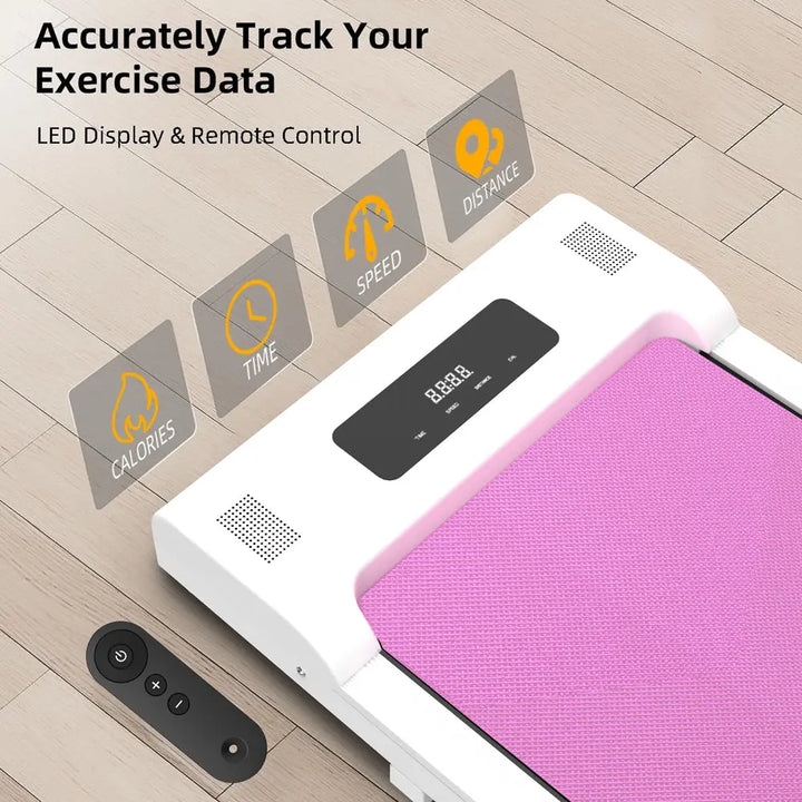 Portable Pink Walking Mat Treadmill with Remote & LED Display (265 lbs Capacity)