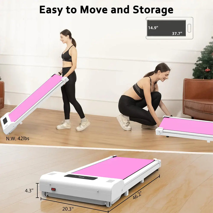 Portable Pink Walking Mat Treadmill with Remote & LED Display (265 lbs Capacity)