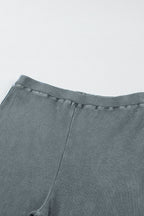 Dark Grey Vintage Wash Ribbed Leggings - Classyfashion24.com